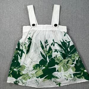 Lux Green Floral Babydoll Tank Top Women's Small Button Flowy Summer Tropical